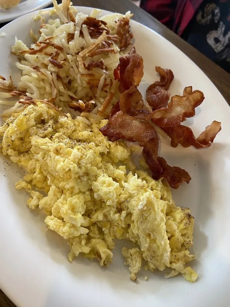 Scrambled Eggs with Hash Browns and Bacon